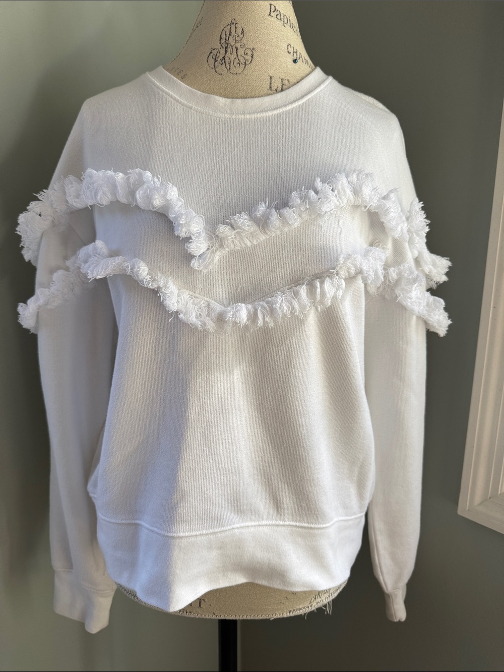 Rails Kinsey white French Terry sweatshirt sweater fringed detail EUC size L - Picture 2 of 8